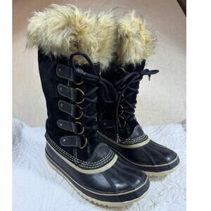 Sorel Women Black 8 Joan of Arctic Waterproof Suede Leather Winter Boots Lace Up